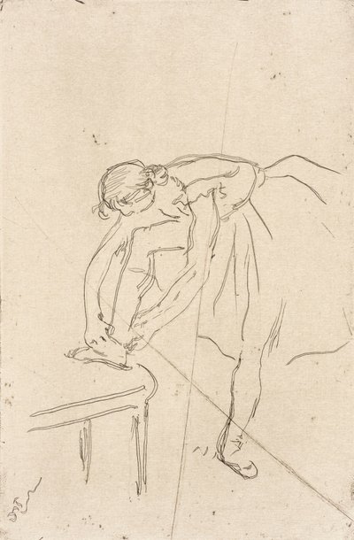 Tänzerin, die ihren Schuh anzieht von Edgar Degas
